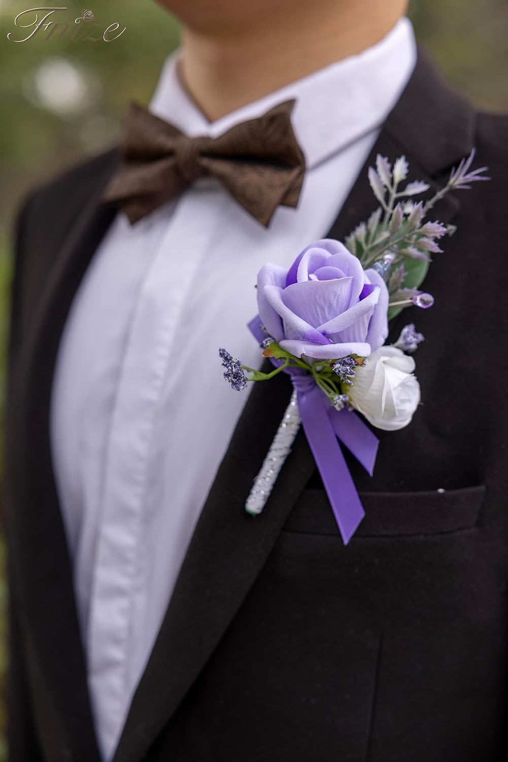 Fnize Purple Boutonniere for Men Set of 6 Groom Groomsmen Wedding Flower