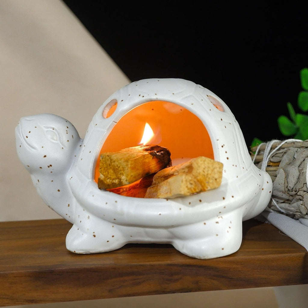 Mougigi Handcrafted White Ceramic Turtle Palo Santo Holder, Sage,