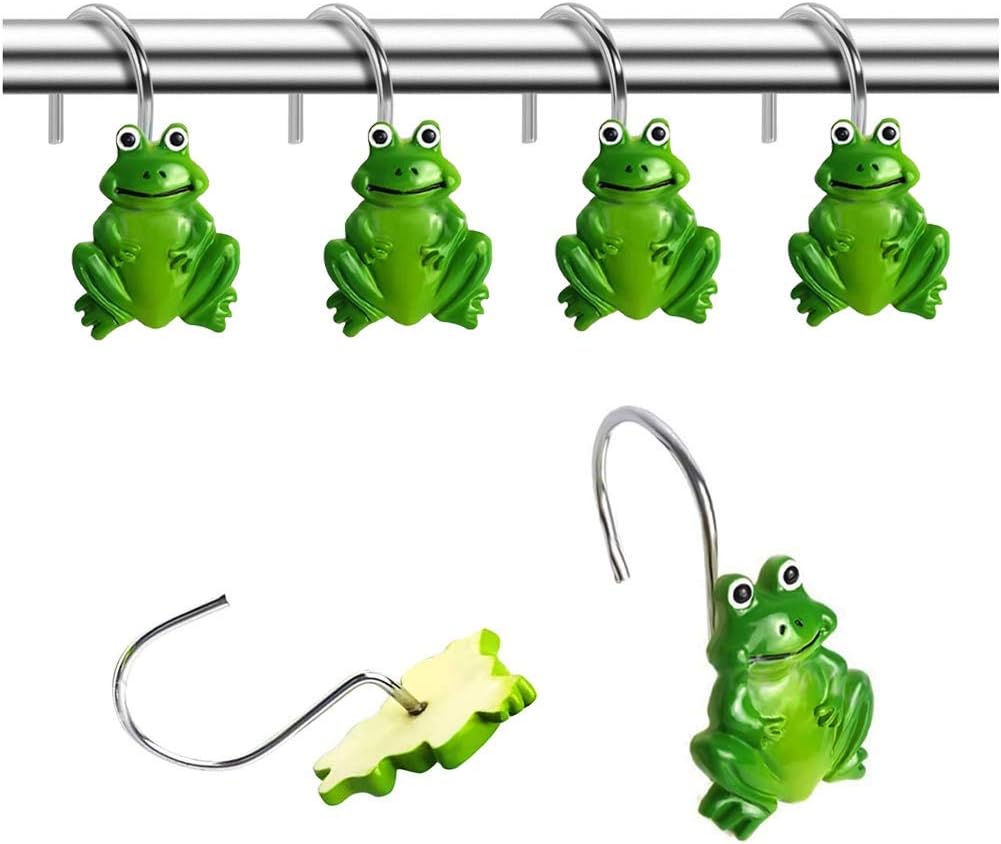 Gracelife Set of 12 Frogs Design Shower Curtain Hooks Animal Style Resin Bathroom Hangers Rust Proof Rings Shower Curtain Hook