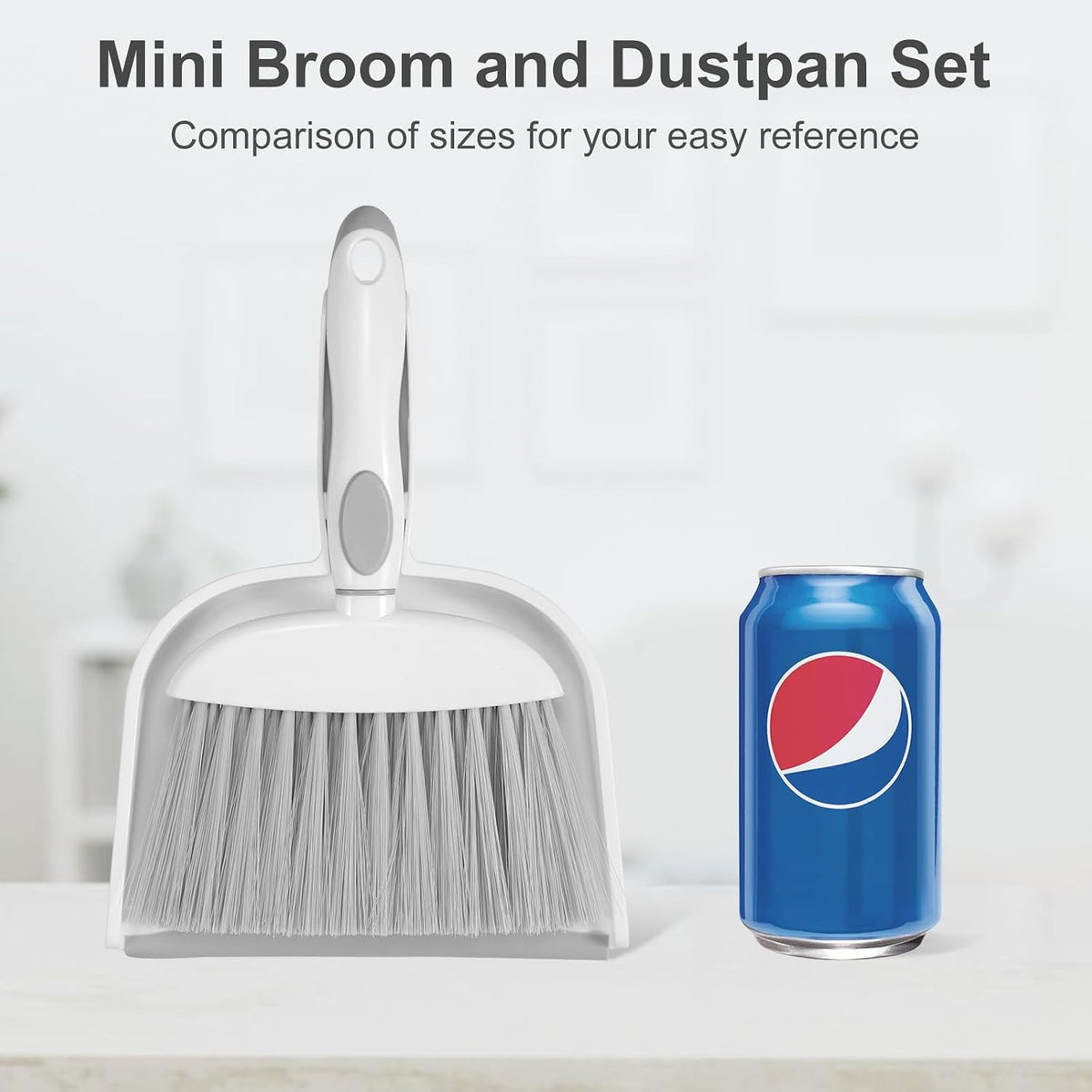 NACENA Small Dust Pan and Brush Set, Mini Broom and Dustpan Set, White&Gray