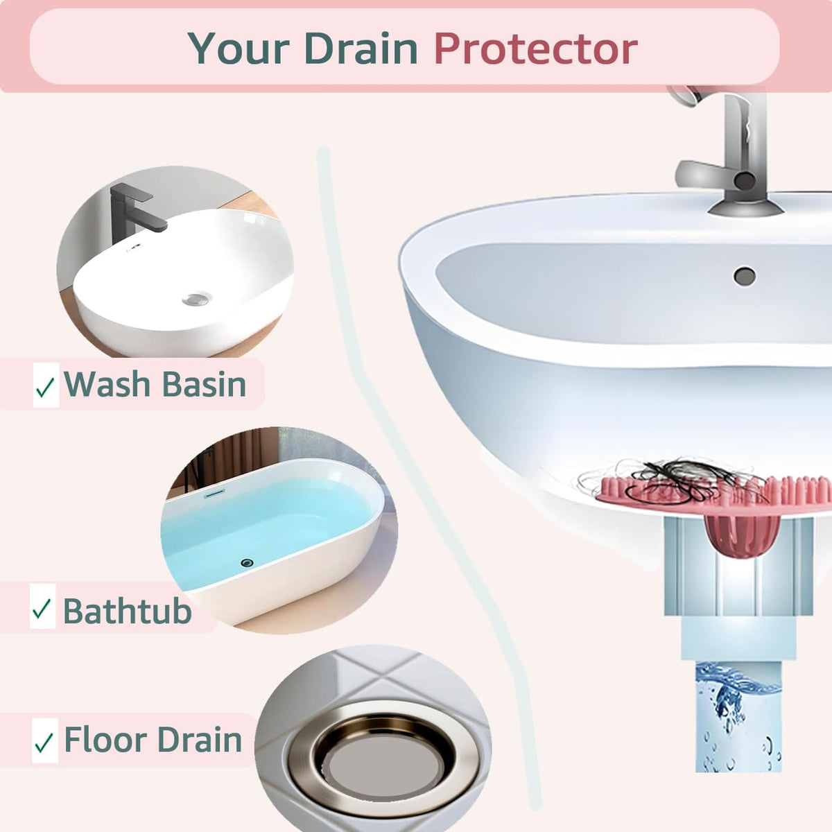 Silicone Hair Catcher for Shower Drain & Bathtub – Anti-Clog Sink Strainer