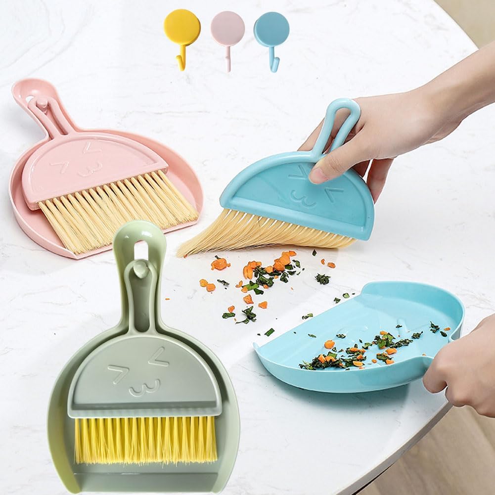 Mini Broom and Dustpan with Hanging Hook Set for Home Car Kitchen Table