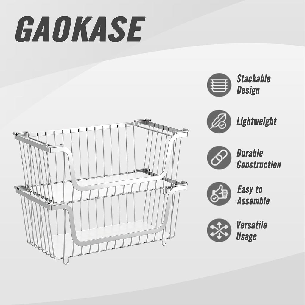 4 Pcs Stackable Wire Baskets for Pantry Organizers and Storage,silver