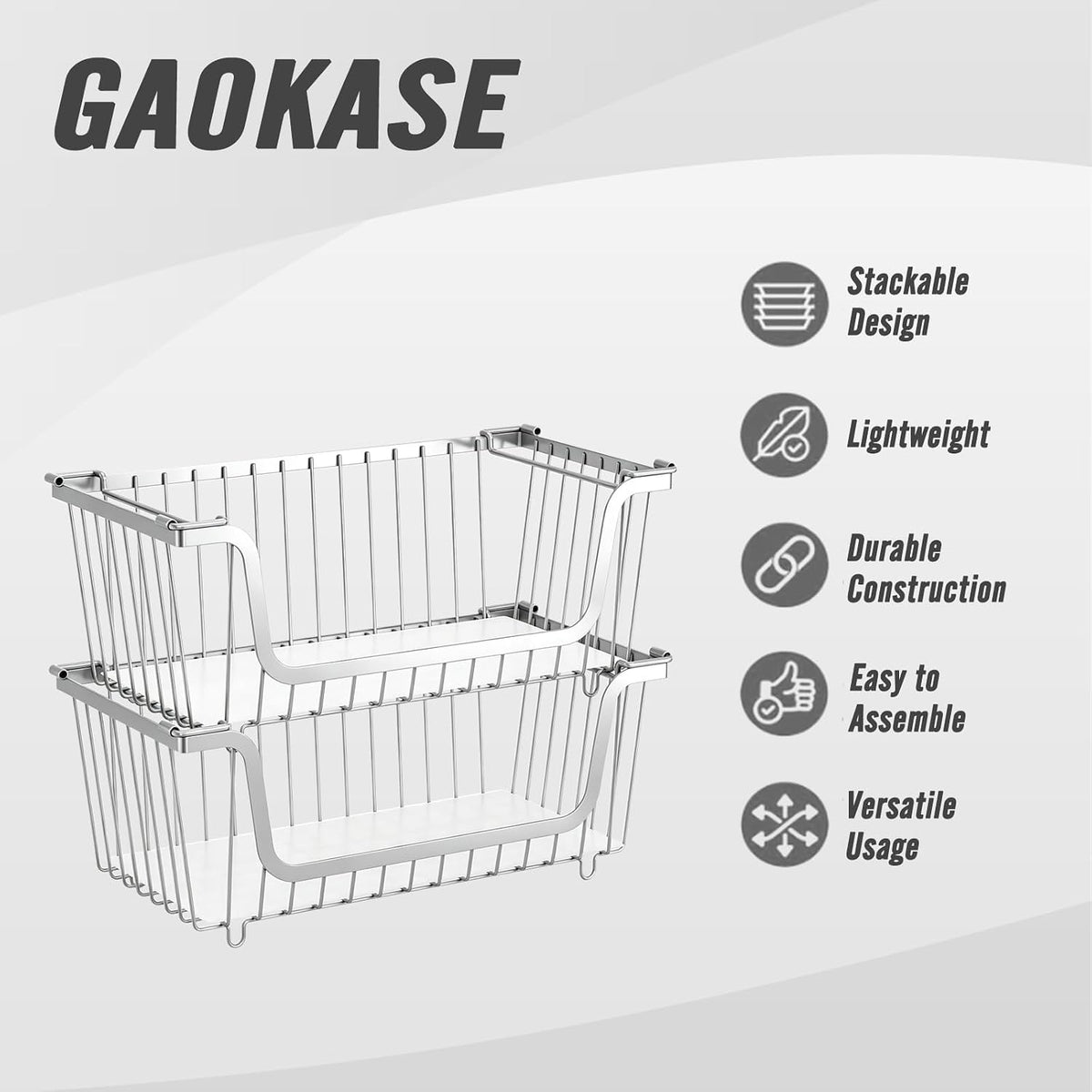 4 Pcs Stackable Wire Baskets for Pantry Organizers and Storage,silver