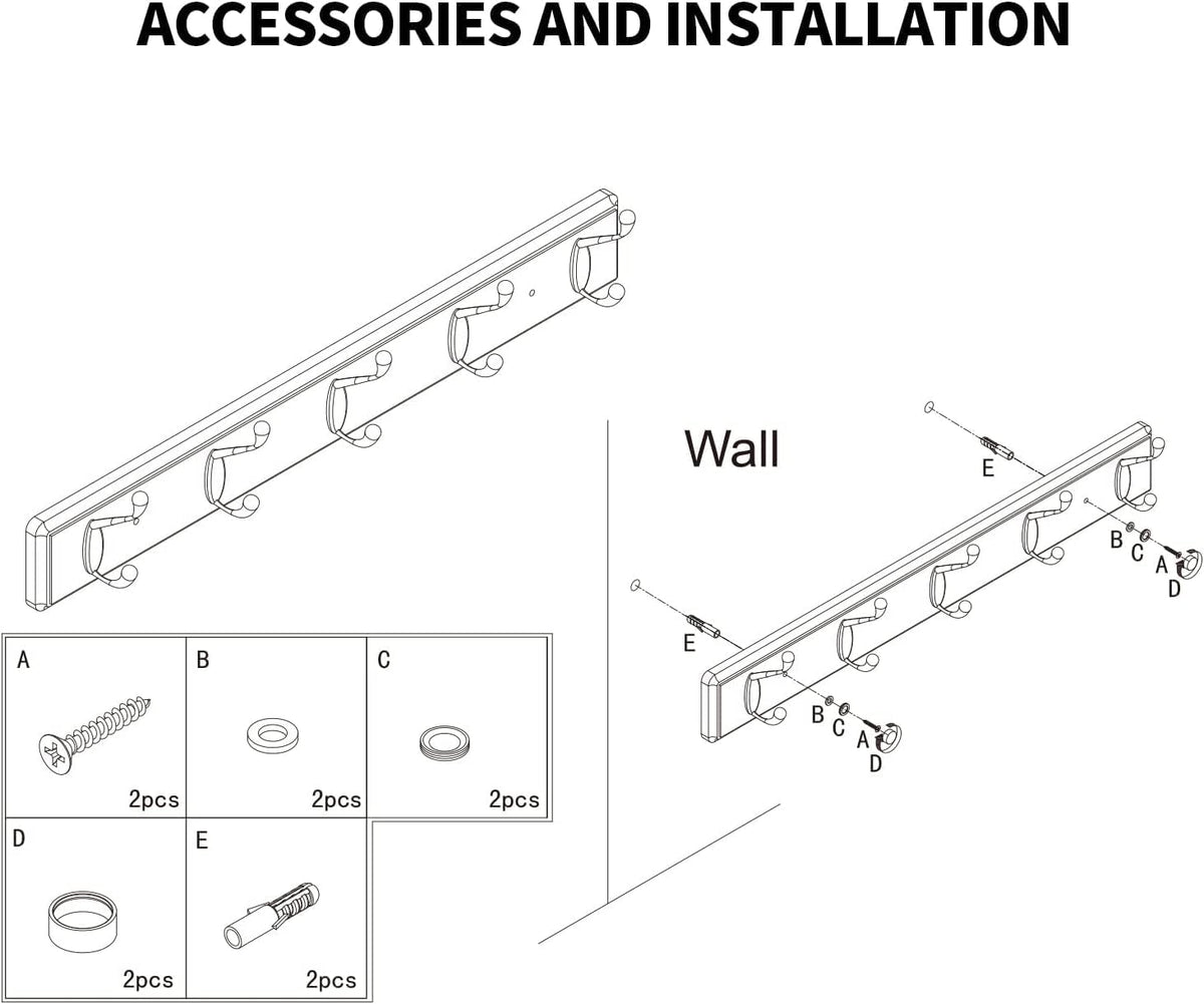 Heavy Duty Wooden Coat Rack, Wall-Mounted, Black Hook White Board, 24 Inch
