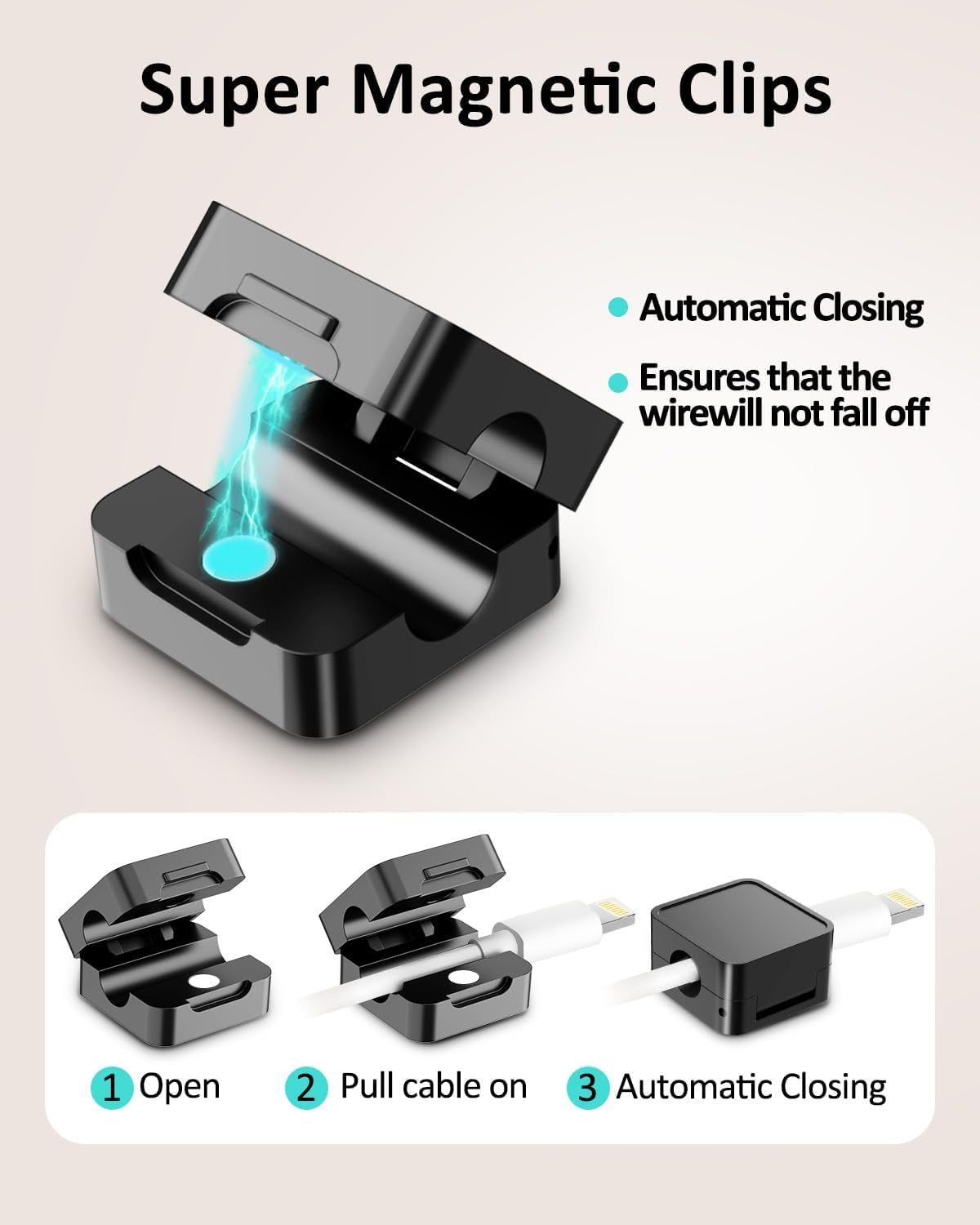 20-Pack Magnetic Cord Organizer Holder, Adjustable Cable Clips, Strong Adhesive Desk Cable Management Clips for Nightstand, Office, Car, Easy Open Design for Tidy Wire Organization