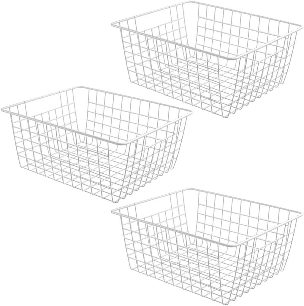 3 Pack Large White Wire Baskets for Organizing, Wire Storage Basket Metal Storage Baskets for Kitchen Cabinets, Countertop