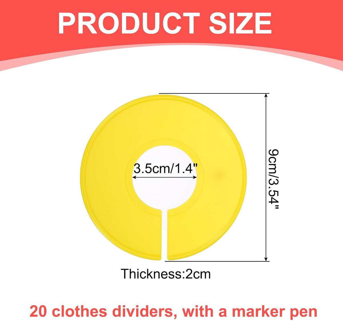 uxcell Clothes Dividers,20 Pack Round Closet Rack Dividers Clothing Rack Size Dividers Blank Labels with Marker Pen Writable & Reusable for Hanging Clothes Sorting Size, Yellow