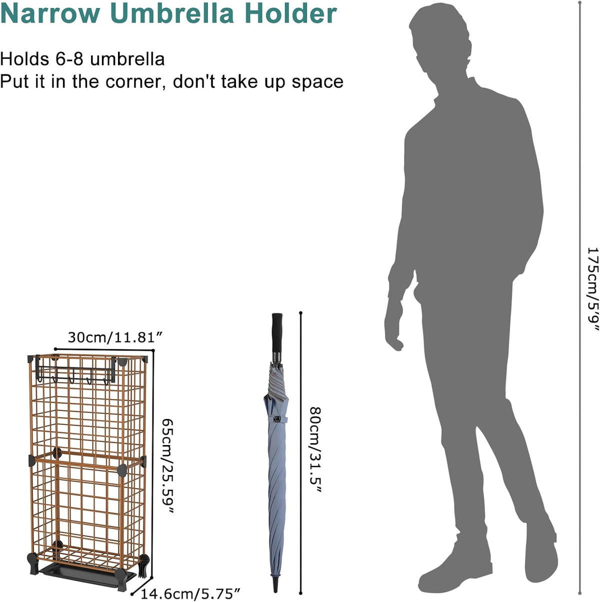 AWTATOS Umbrella Holder Entryway, Umbrella Stand Freestanding, Brown