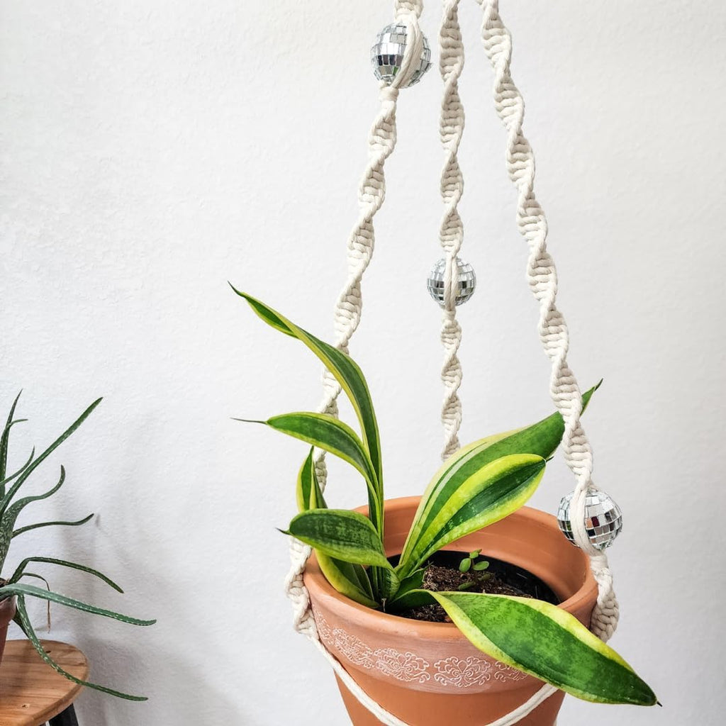 Set of 3 Macrame Plant Hanger | Disco ball decor Hanging planters for indoor plants Cool gifts for plant lovers Boho plant pots plant stand indoor Hanging planters for outdoor plants (Vanilla White)