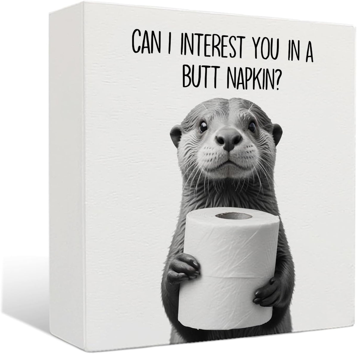 Funny Otter Bathroom Decor - Funny Bathroom Decor, Rustic Otter Wooden Box Signs, 6 X 6 Inches