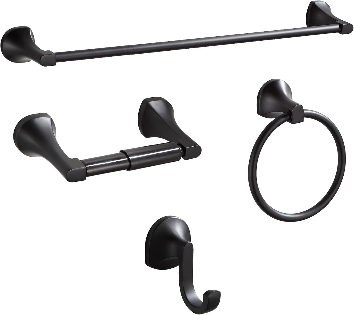BGL Bathroom Hardware Set Matte Black Adjustable Expandable Towel Bar 4-Piece Bathroom Accessory Set Wall Mounted Robe Hook Toilet Paper Holder Towel Ring Towel Bar