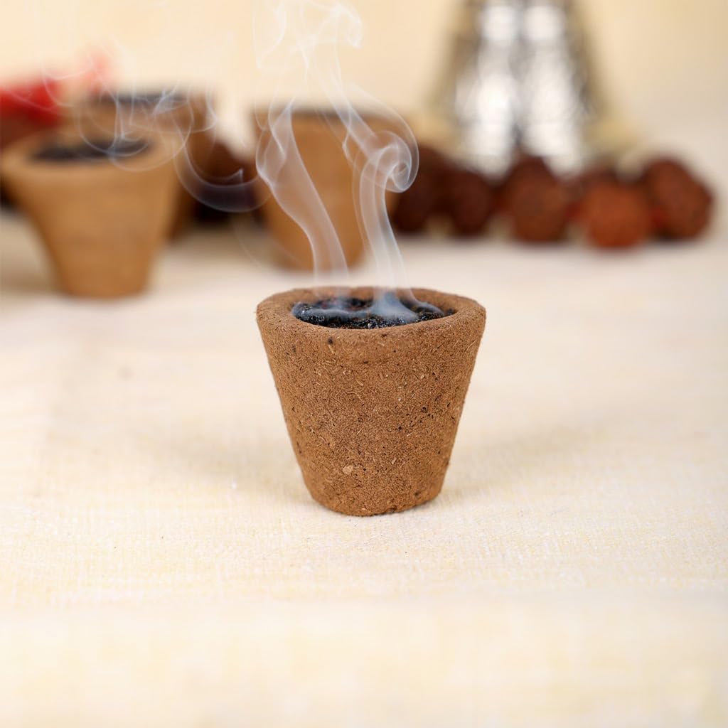 SATVIK Sambrani Cups, Charcoal Free Hawan Cups Made from Natural Herbs, Flowers, Loban & Guggle Incense for Dhuni, Home Cleansing, Yoga, Meditation & Aromatherapy (Pack of 1 (16 Cups))