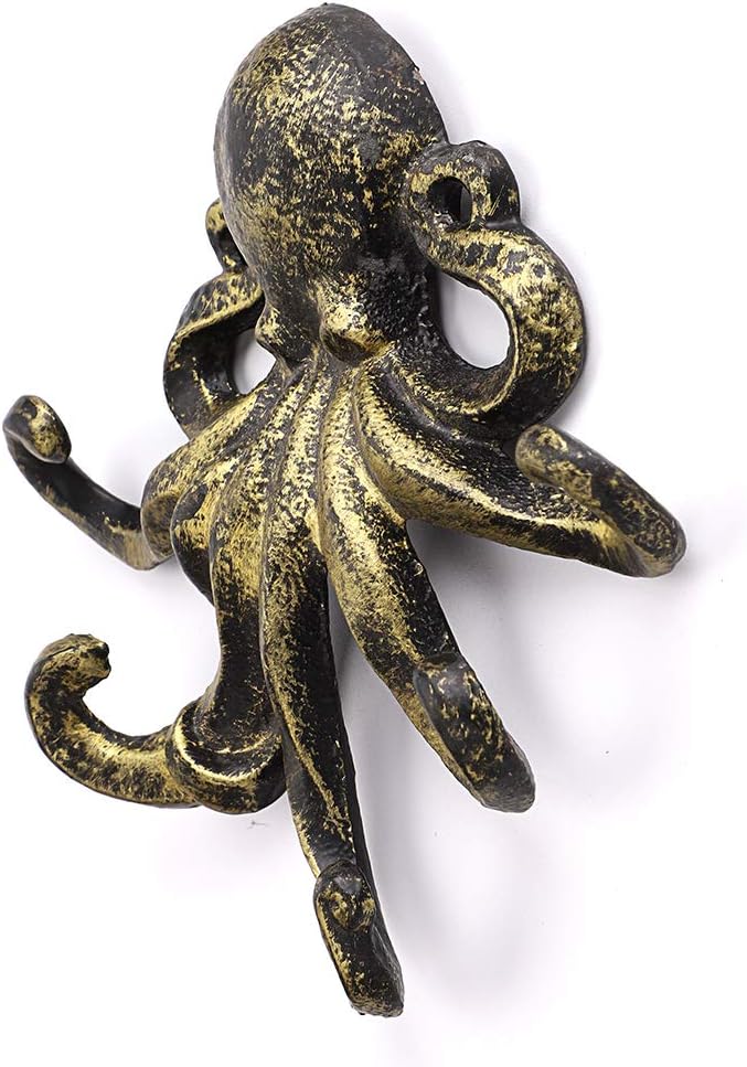 Sumnacon 6 Inch Cast Iron Octopus Decorative Coat Hook - Wall Mounted Nautical Hand Towel Rack Holder with Screws, Rustic Metal Clothing Hanger for Bedroom/Bathroom/Kitchen/Balcony, Green Bronze
