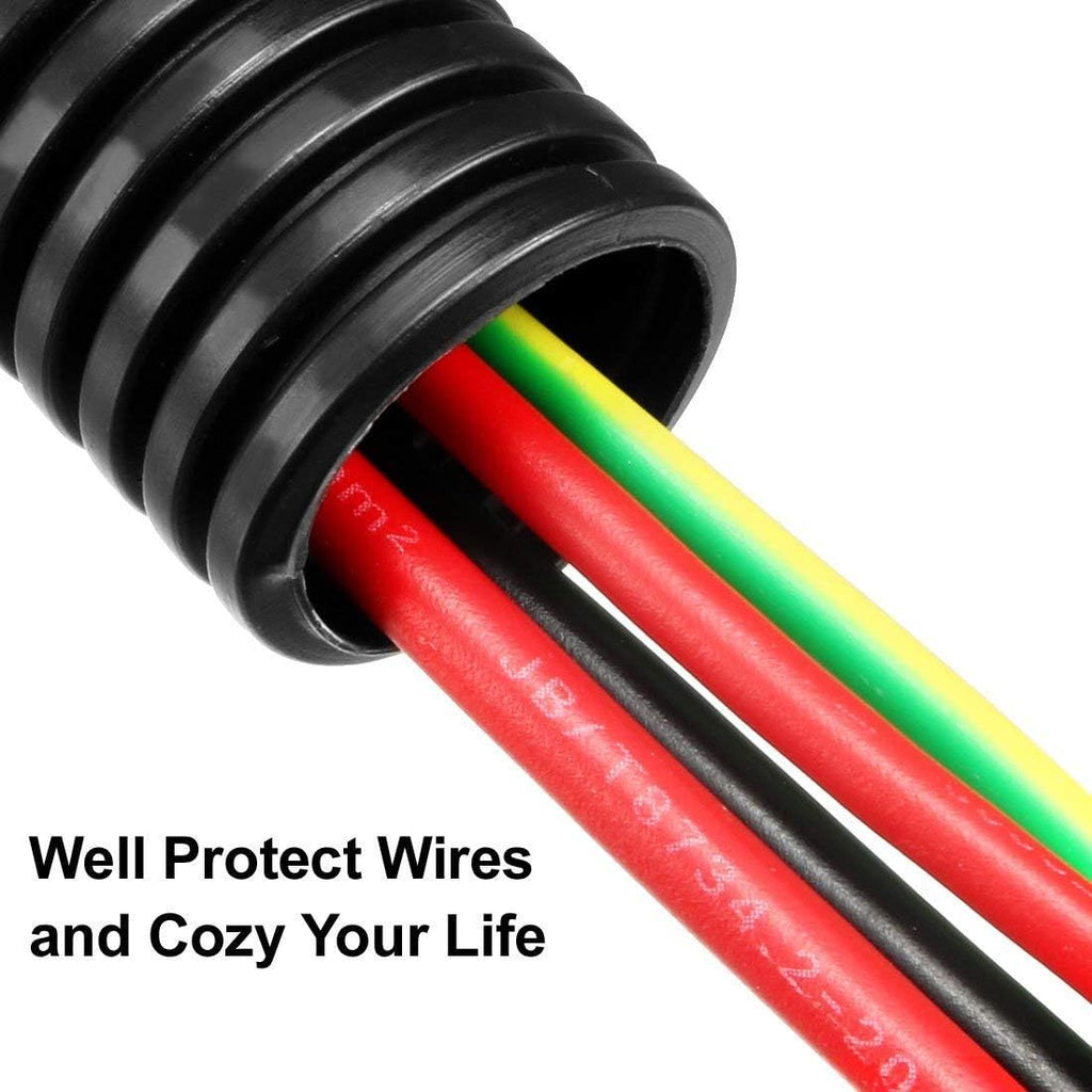 1.6M 0.75inch/20mm Inner Diameter Black Flexible Corrugated Tube Bellows Hose Wire Loom Tubing Wire Conduit – Black
