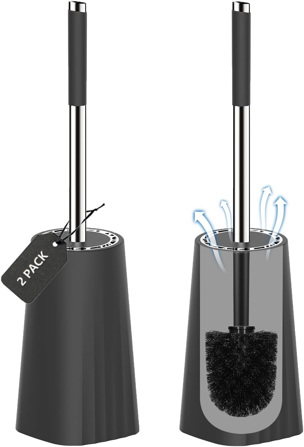 SetSail Toilet Brush, Compact Size Toilet Bowl Brush and Holder Toilet Brushes for Bathroom with Stainless Steel Handle Toilet Cleaner Brush with Durable Scrubbing Bristles, 2 Packs