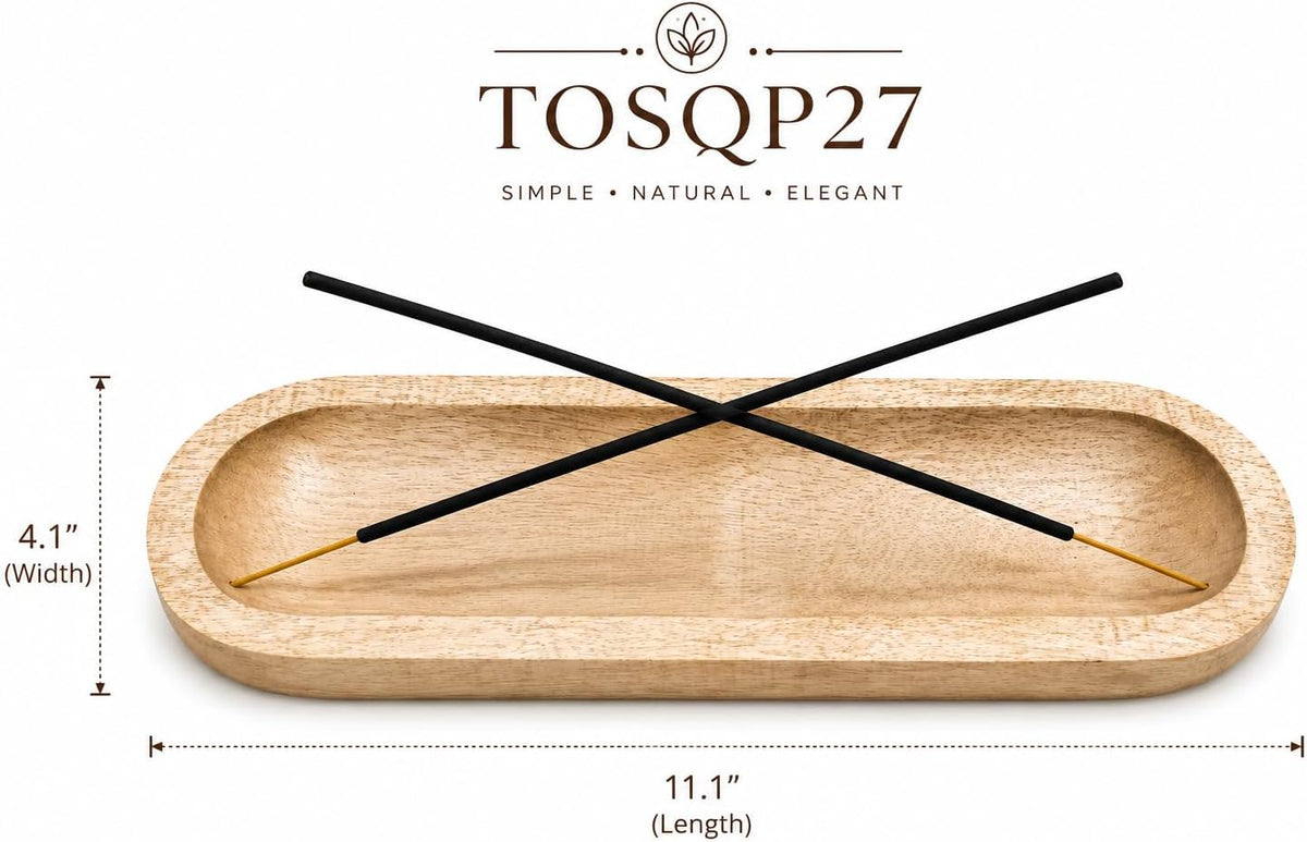 TOSQP27 Handmade Wooden Incense Holder Stick Burner – Decorative Ash Catcher Tray for Meditation, Yoga & Aromatherapy – Gift Agarbatti Holder for Home Decor, Office, Zen Room & Spiritual Gifts