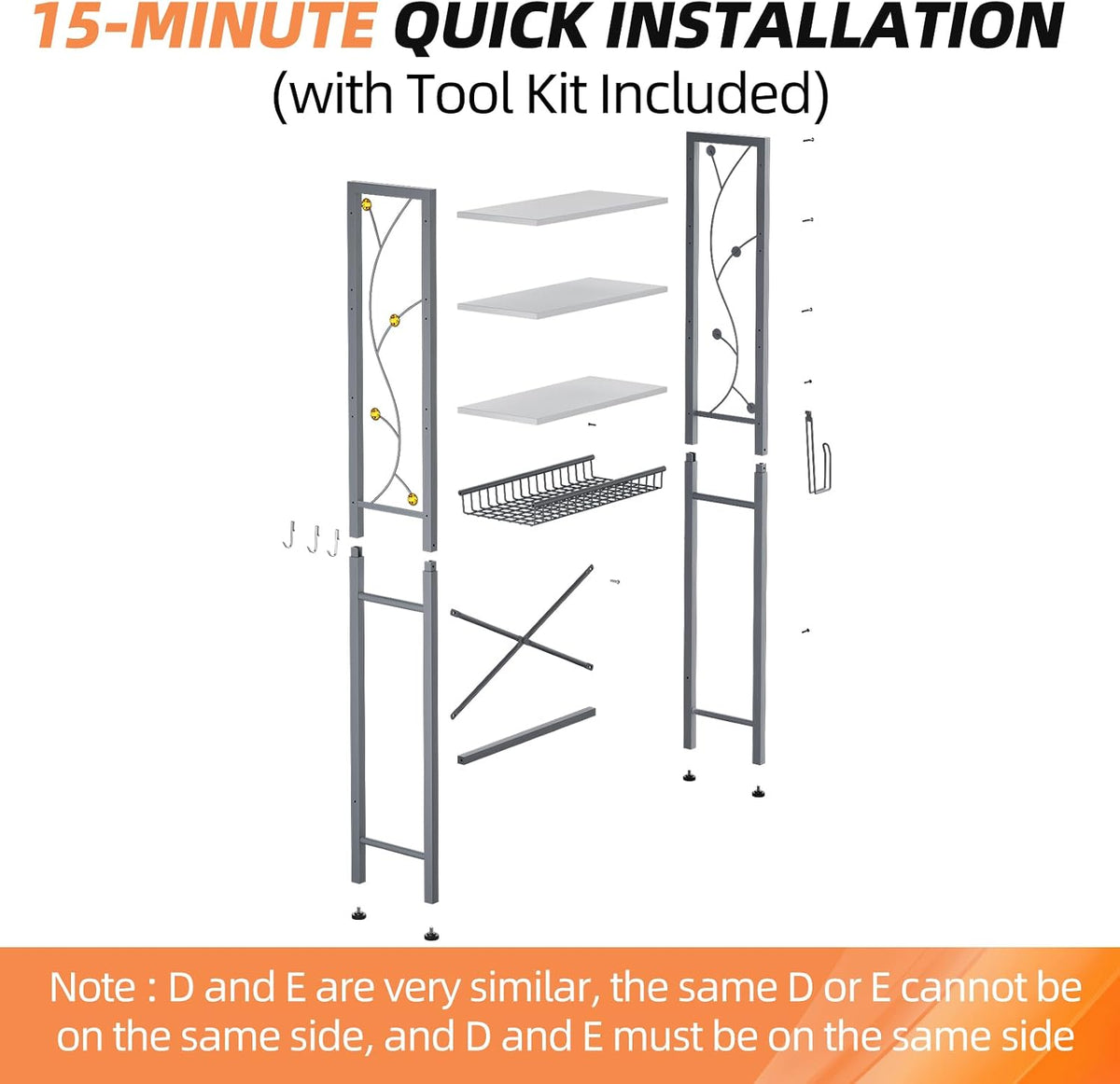 Over-The-Toilet Storage Rack, 4-Tier Bathroom Organizer Shelf Over Toilet with Adjustable Shelf and Basket, Freestanding Space Saver Bathroom Shelves Above Toilet for Room (Gray White)