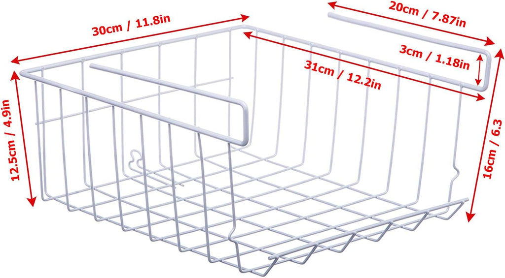 Lonians 2-Pack Under Shelf Hanging Storage Baskets - Metal Wire Rack Organizer for Kitchen, Pantry, Cabinet, Bathroom, Desk - Space Saving Shelf Extender (White, Large)