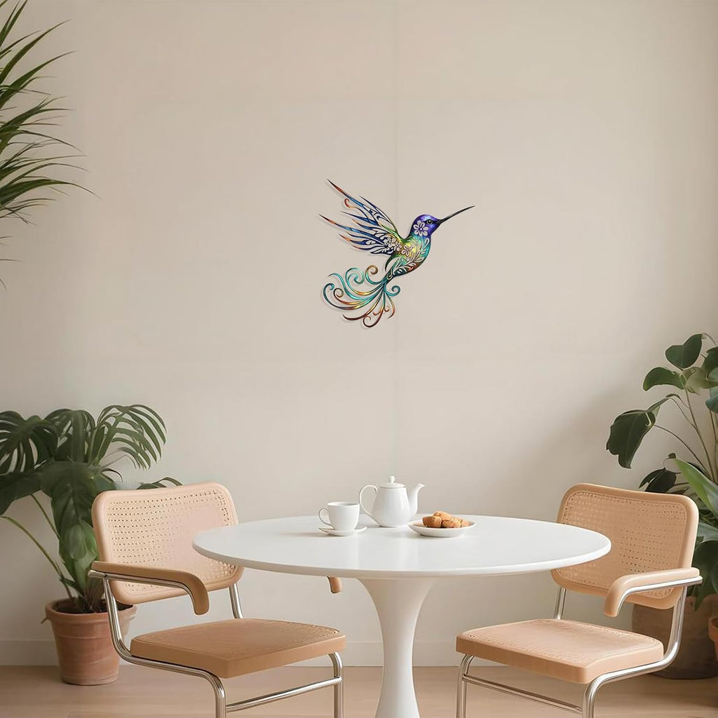 Harikikochuu Metal Hummingbird Wall Decor - Abstract Hummingbird Outdoor Wall Art Metal Bird Wall Decor for Garden Patio (Colorful, 11.8 x 11in)