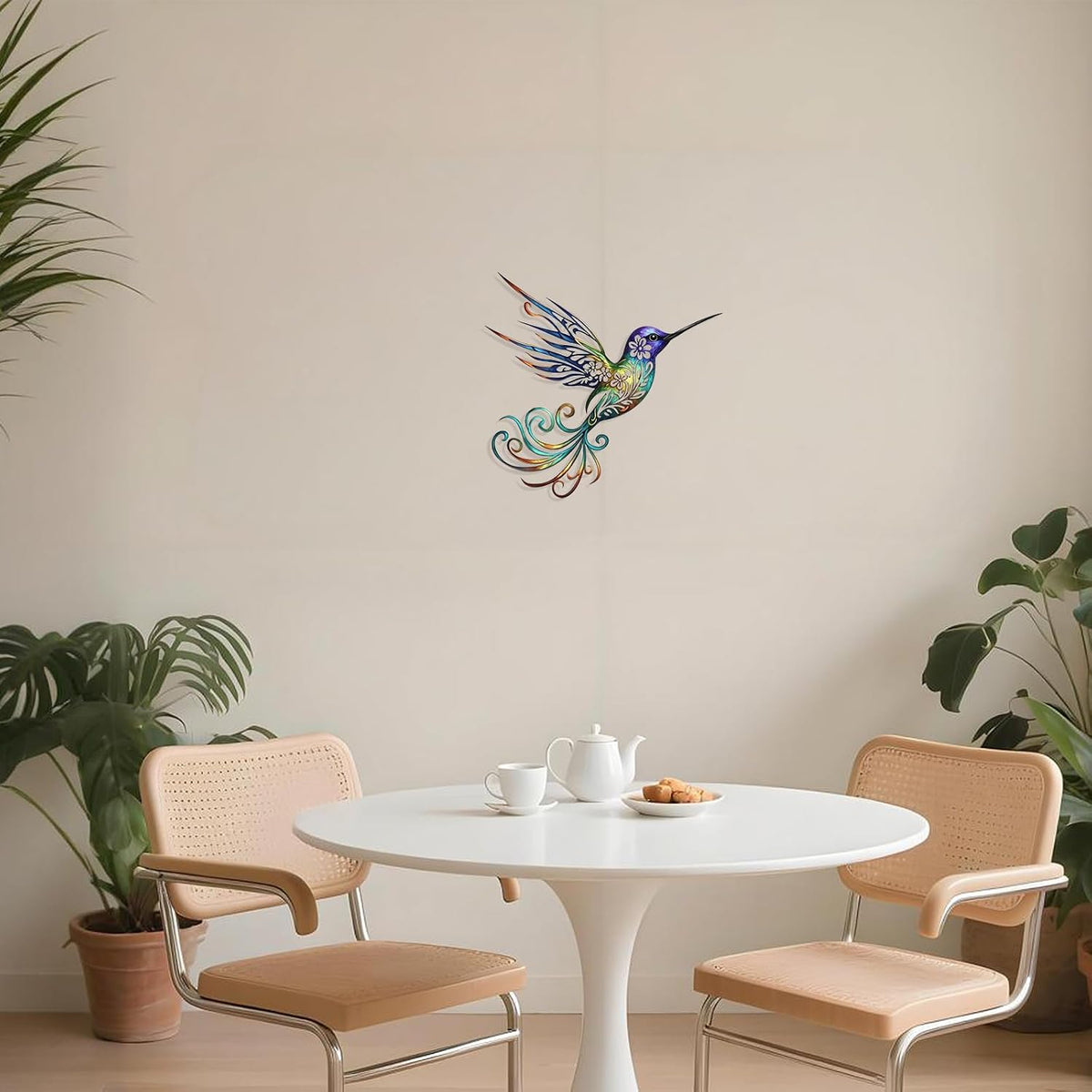 Harikikochuu Metal Hummingbird Wall Decor - Abstract Hummingbird Outdoor Wall Art Metal Bird Wall Decor for Garden Patio (Colorful, 11.8 x 11in)