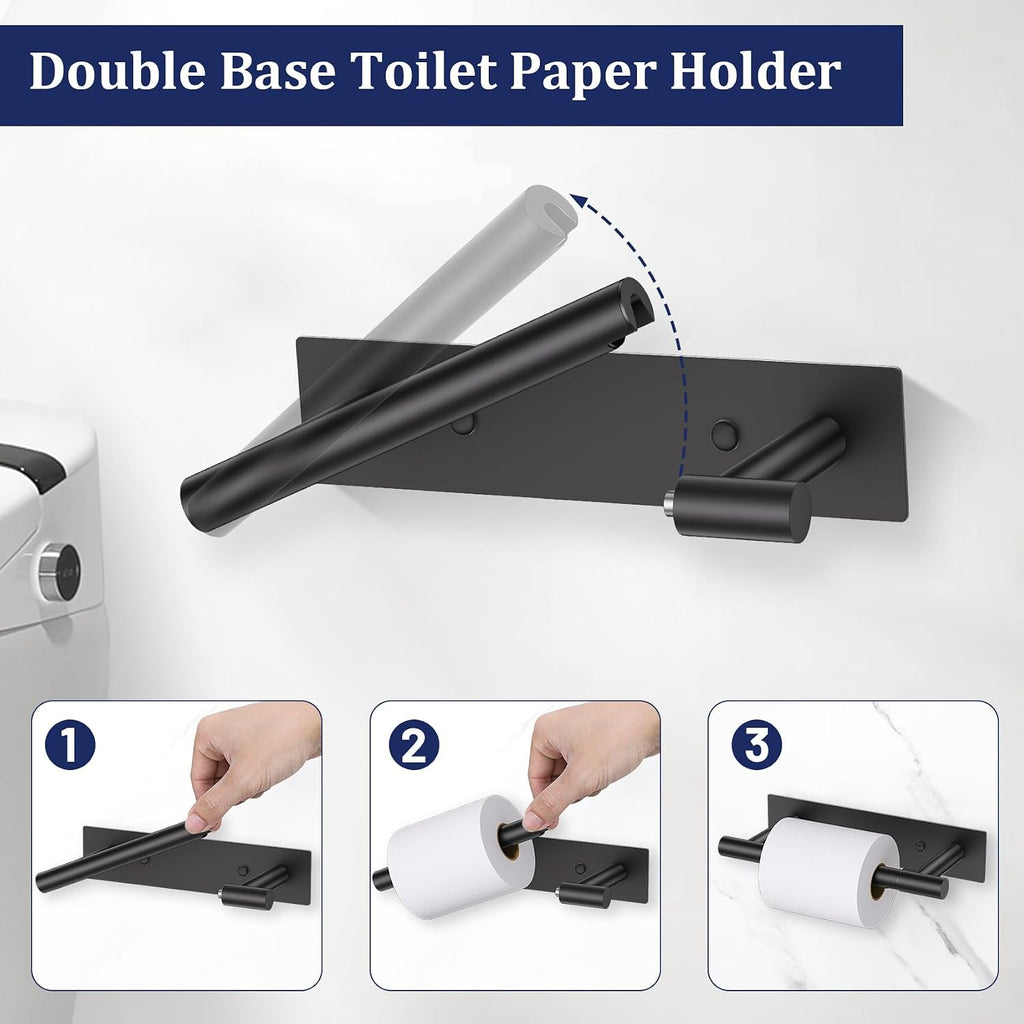 Lairuier Matte Black Toilet Paper Holder, Adhesive or Screw Wall Mount
