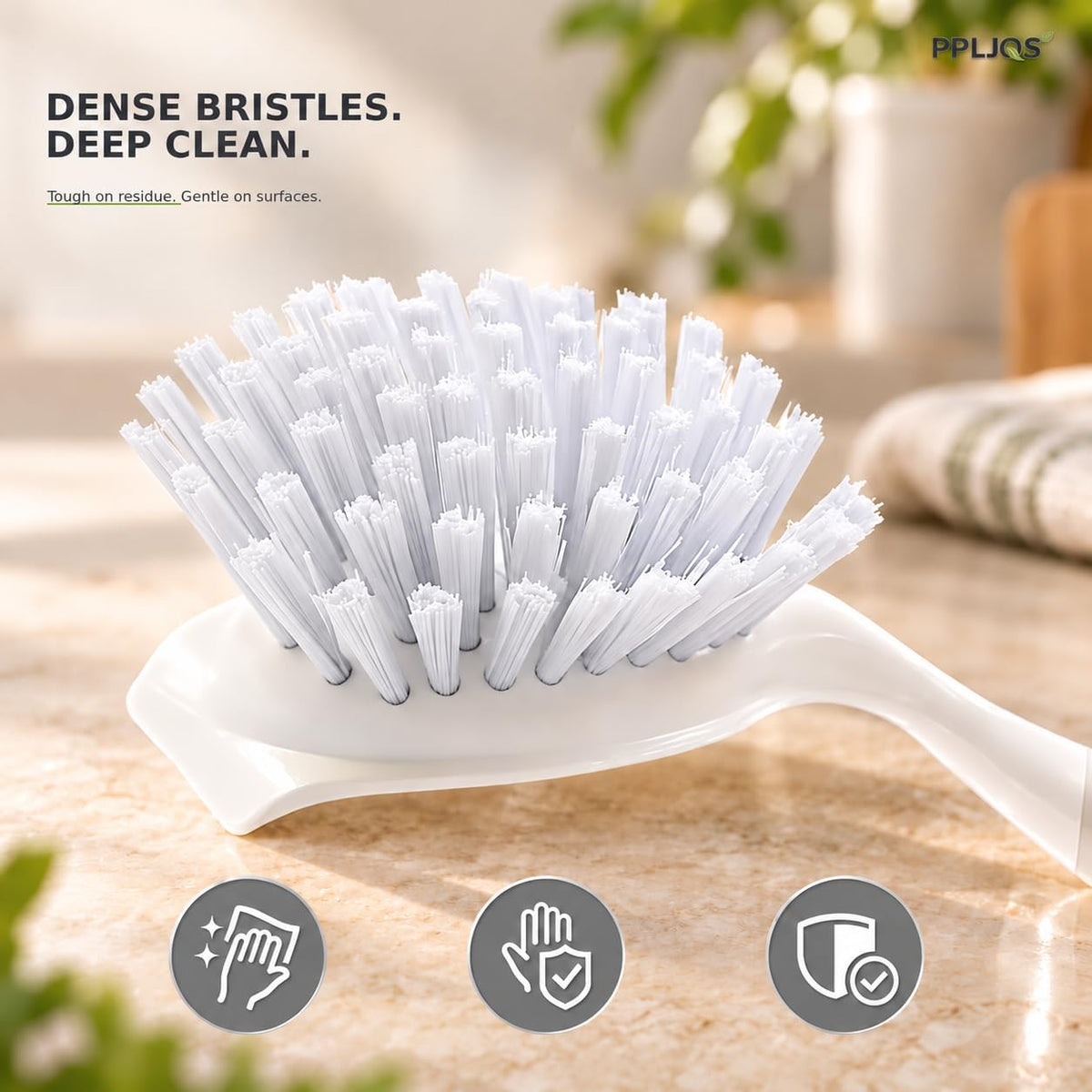 Dish Brush Scrub Brush with Handle - 3 Pack Stiff Bristles Dish Scrubber for Cleaning Dishes, Pots, Pans, Sink, Cast Iron - Hard Bristles,No Residue (Gray)