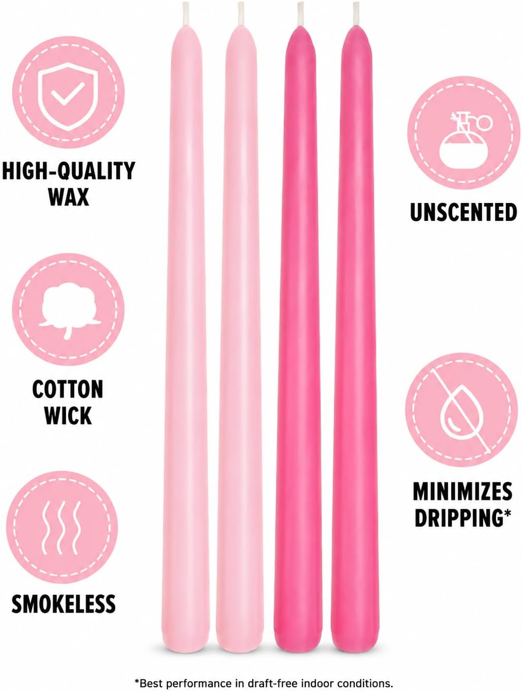 6 Hot Pink 6 Pink 10 Inch Taper Candles for Wedding Valentine's Day