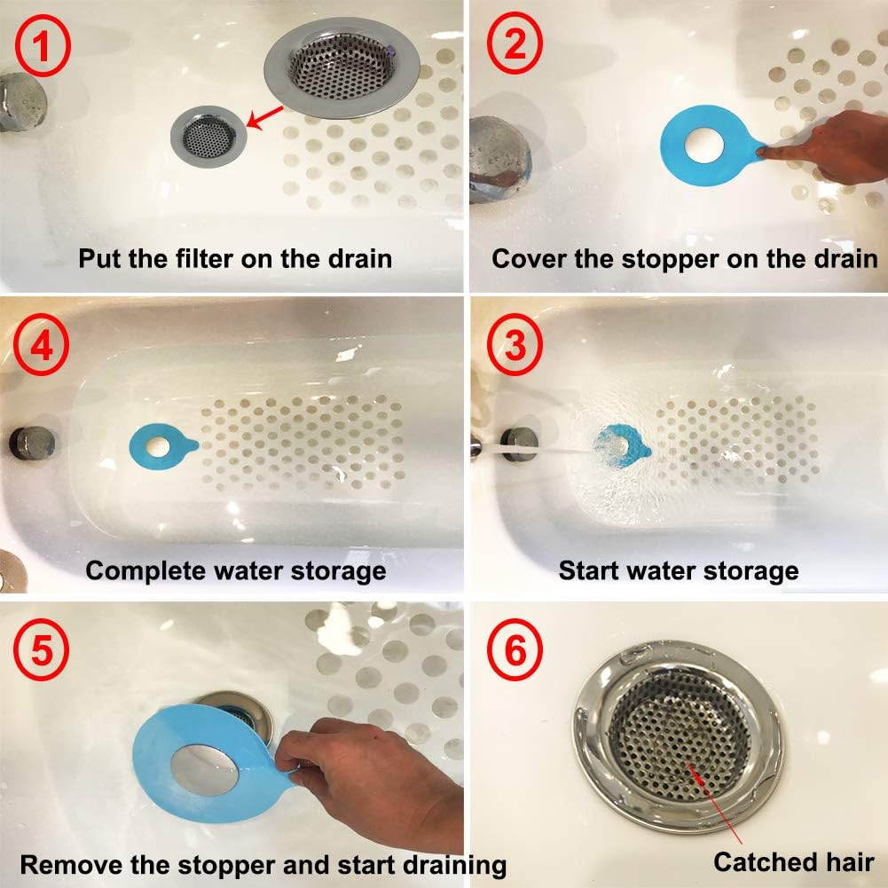 Seatery 2PCS Bathtub Stopper Hair Catcher Kit, Bathtub Drain Strainer, Tub Stopper Plug Cover, Sink Filter, Silicone Drain Stopper for Bathroom, Laundry (Blue)