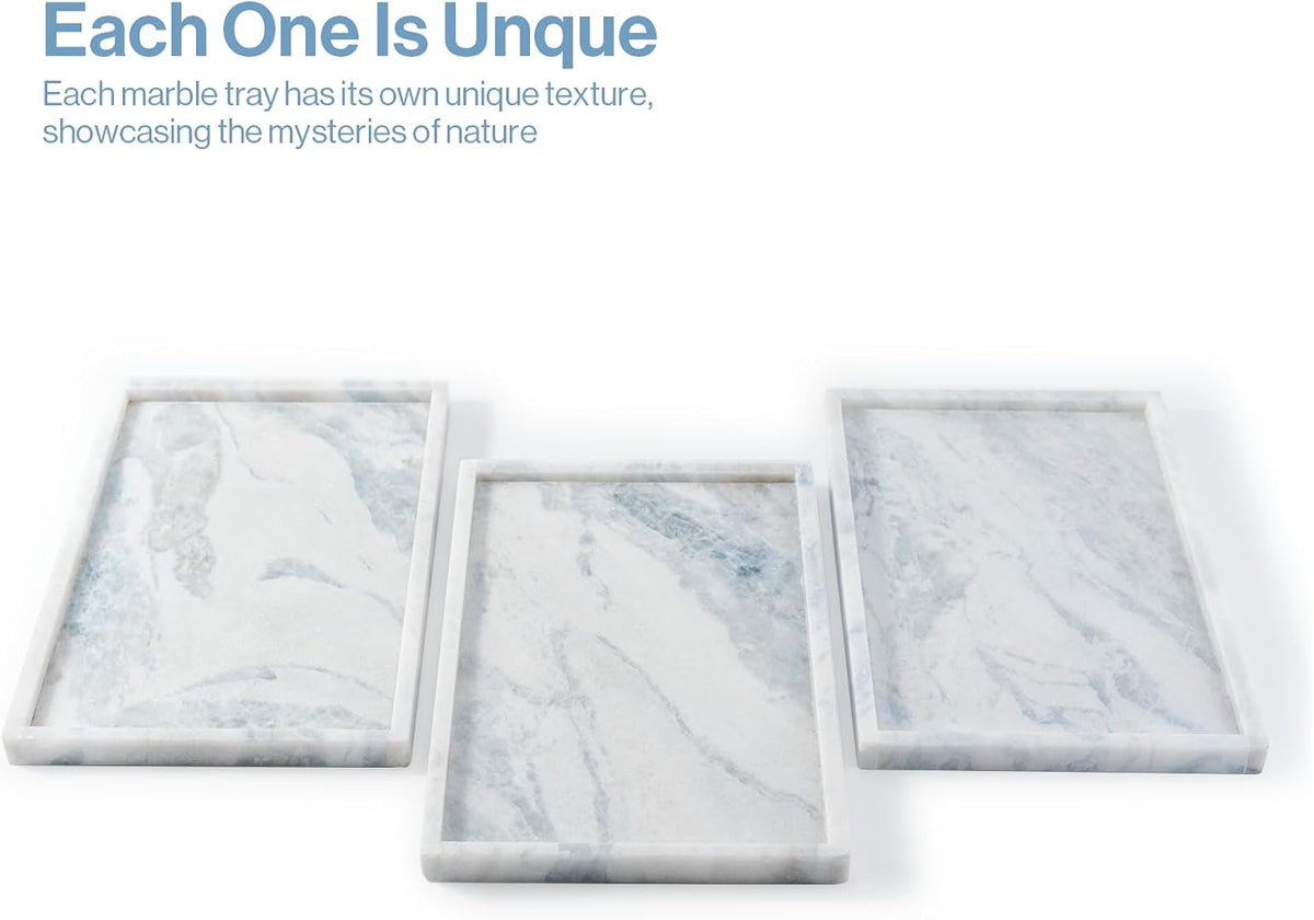 Natural Marble Bathroom Tray, 12"x8" Stone Vanity Decorative Counter Trays
