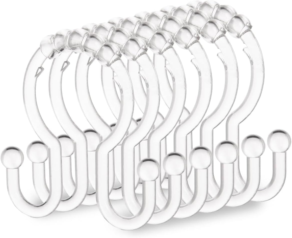 Resze Plastic Shower Curtain Hooks, 12 Pcs Clear Shower Curtain Rings Set