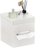 Tissue Box Cover Square, PU Leather Tissue Cube Box Holder with Storage Valet Tray, Decorative Tissue Holders, Modern Tissues Case Napkin Dispenser Facial Paper Organizer for Bathroom Vanity