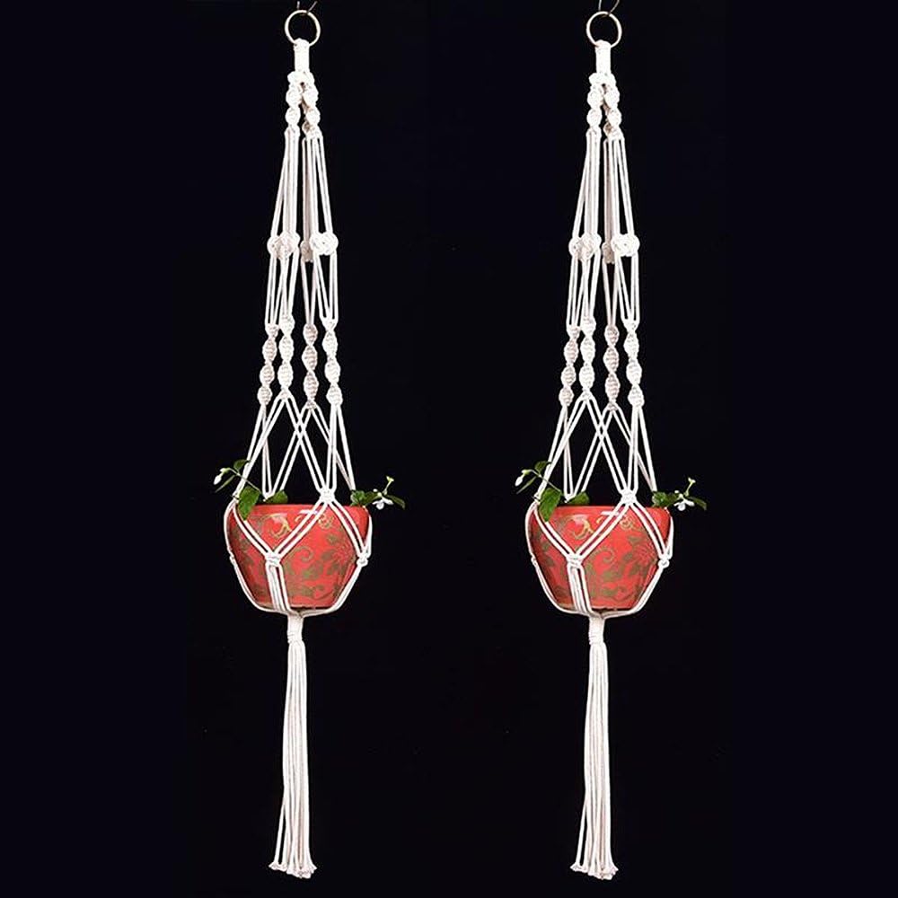 Macrame Plant Hanger Basket Liners Cotton Rope 4 Legs for Indoor Outdoor Decorations,Set of 2 (34 inch)