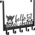 Kathfly Cute Highland Cow Over Door Towel Rack 5 Hooks Black