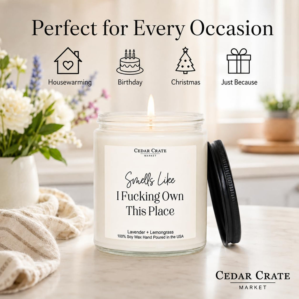 Cedar Crate Market Funny Candle, House Warming Gifts New Home, Housewarming Gifts for Women, Men, Couple, New Homeowner - First Apartment Essentials, Closing Presents for Home Buyers, Made in USA