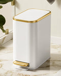 Cesun Small Bathroom Trash Can with Gold Grimmed Lid & Pedal, 1.3Gal, White