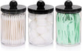 Tbestmax 10oz Qtips Holder - Bathroom Organizers and Storage Containers Plastic Apothecary Jar with Black Lids for Cotton Swab, Cotton Round Pads, Floss - Black