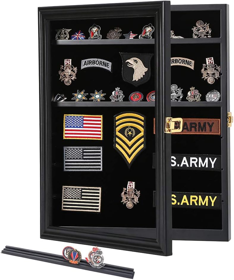 Military Challenge Coin Medals Pins Collector Display Case Lockable Cabinet