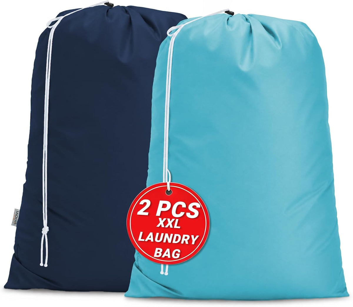 2 Pack XL Laundry Bags, Extra Heavy Duty Large Laundry Bag with Drawstring Closure, Machine Washable Clothes Organizer for Hamper, College Dorm, Travel (Lake Blue + Navy Blue, X-Large)