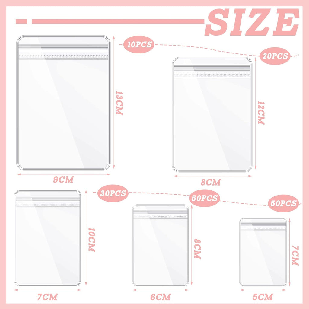 Spakon 160 Pcs Mini Plastic Jewelry Bags PVC Clear Storage Bags, 5 Sizes