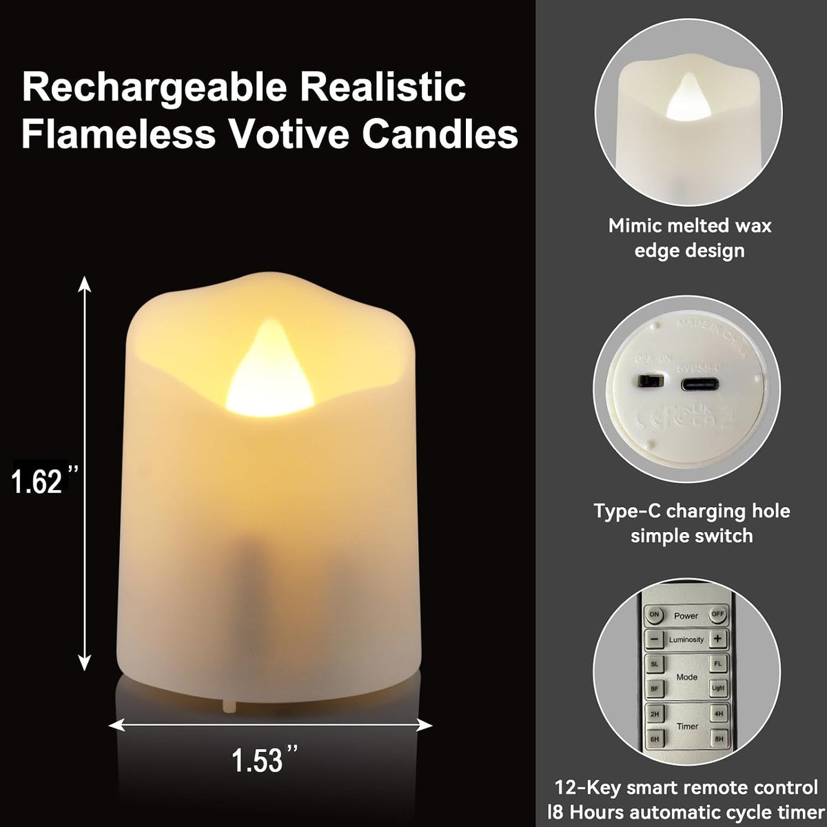 Rechargeable,6pcs Flickering LED Tea Lights Candles with USB Charging Cables, Flameless Votive Candles with Timer & Remote, Warm White Light Electric Fake Candle for Christmas Festival Decor Home