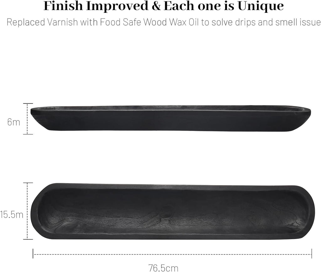 Decorative Wooden Dough Bowls 30 Inch, Long Natural Root Hand Carved Bowl Large Bread Shaped Wooden Tray, Rustic Centerpiece Dining Room Table Centerpiece Potpourri Decor Display Bowl-Black
