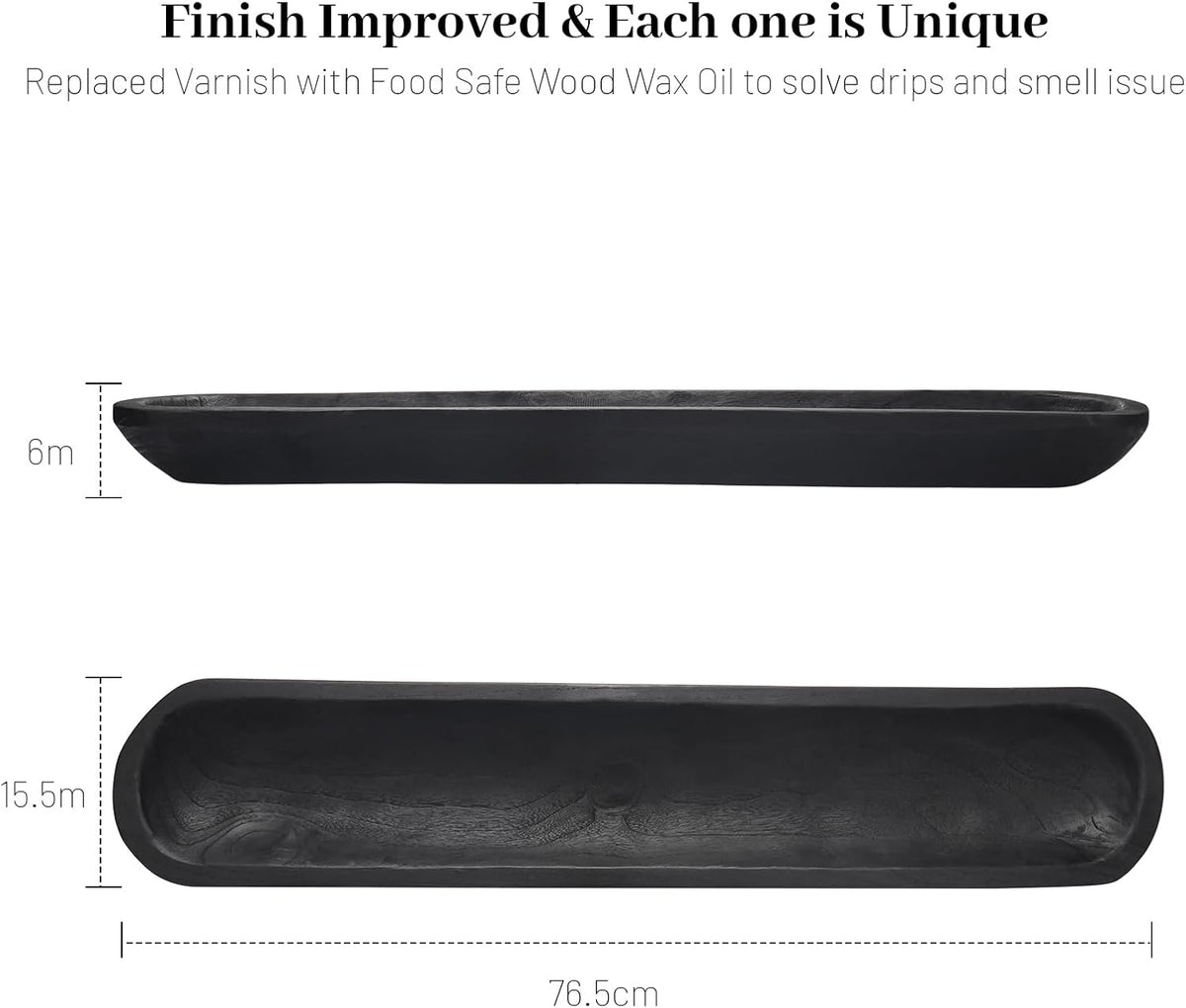 Decorative Wooden Dough Bowls 30 Inch, Long Natural Root Hand Carved Bowl Large Bread Shaped Wooden Tray, Rustic Centerpiece Dining Room Table Centerpiece Potpourri Decor Display Bowl-Black