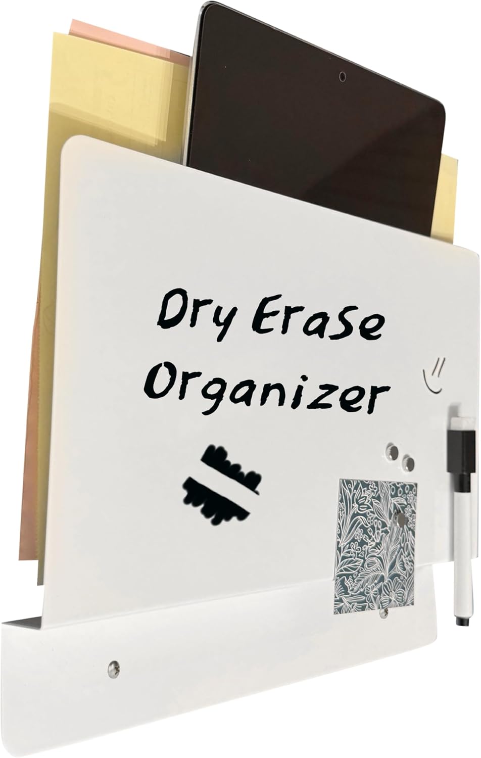 Magazine & Folder Wall Rack + Whiteboard - for Home, Office, School - Storage & Note Space, Mid-Century Style, Wall Mounted, Mail Organizer by Sable Flow (W)