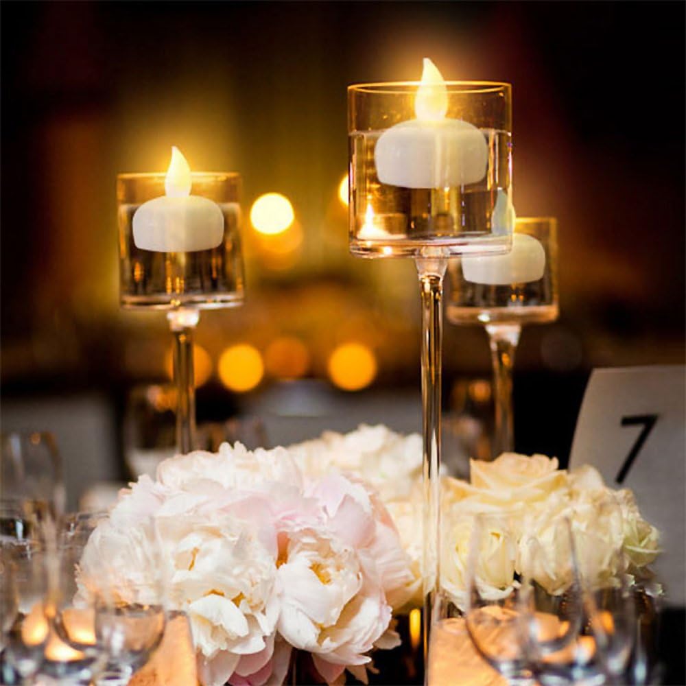 Novelty Place 24Pcs Waterproof Flameless Floating Tealights, LED Floating Candles Warm Yellow Flickering Tea Lights - Battery Operated Candles Decoration for Wedding, Christmas, Party, Pool, Pond