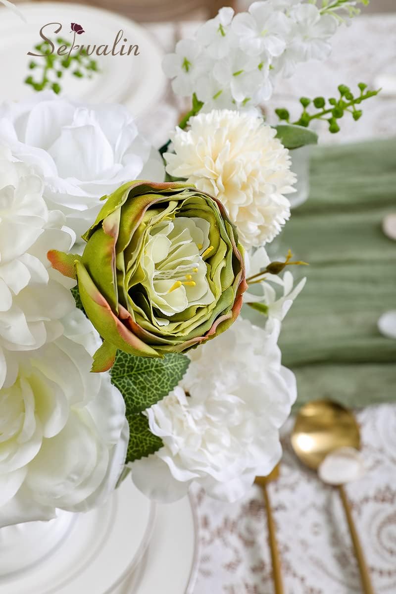 Serwalin White Artificial Flowers Combo, Silk Rose Flowers for Wedding