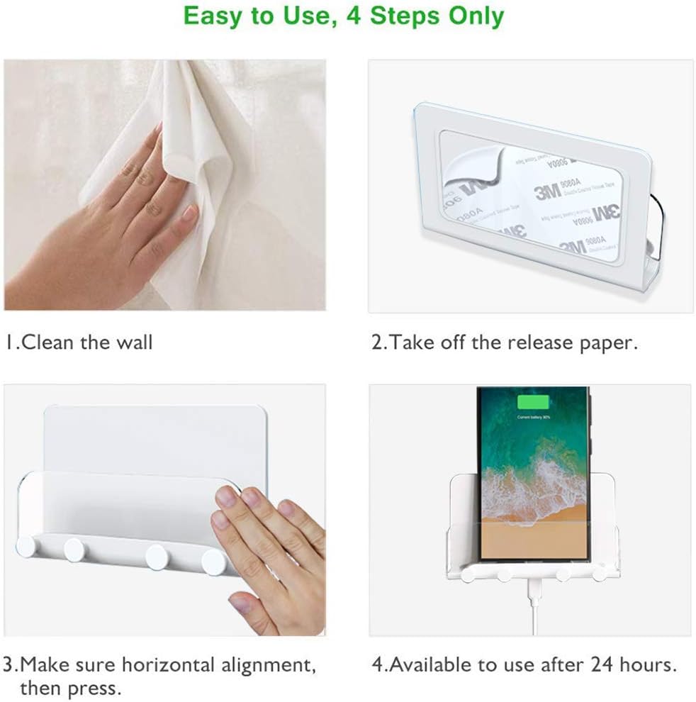 AXBUS Wall Mount Phone Holder,Wall Key Hooks Holder,Adhesive Bedside Shelf,Kitchen Shower for Smartphones,Phone Wall Mount for Bedroom,Kitchen and Living Room,2 Pack