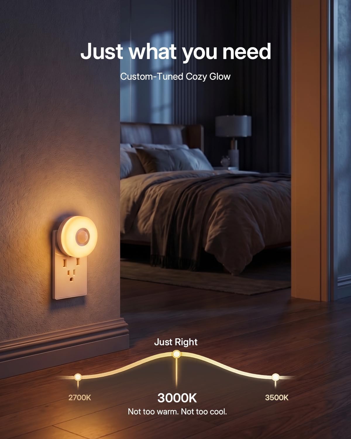 YELKO Motion Sensor Night Light - Plug-in 3000K Warm White Anti-Glare LED Nightlight, Ultra Bright Cozy Soft Glow Not Dazzling for Hallway, Stairs, Garage, Bedroom, Bathroom, Garage, Kitchen, 4 Pack