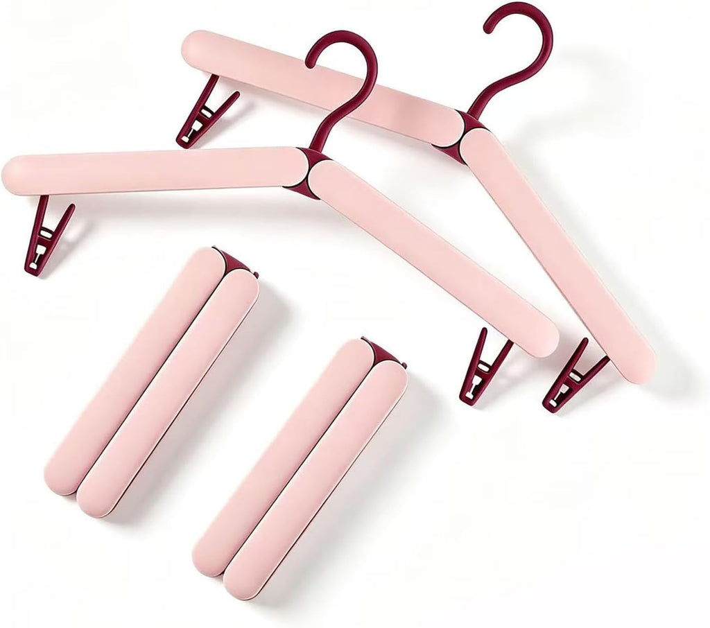 4 Pack Foldable Travel Hangers with Hidden Clips(Pink)