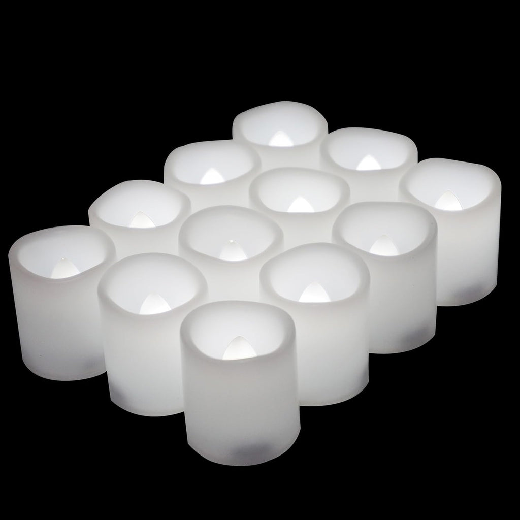 12 Pack LED Flameless Votive Candles, White Glow
